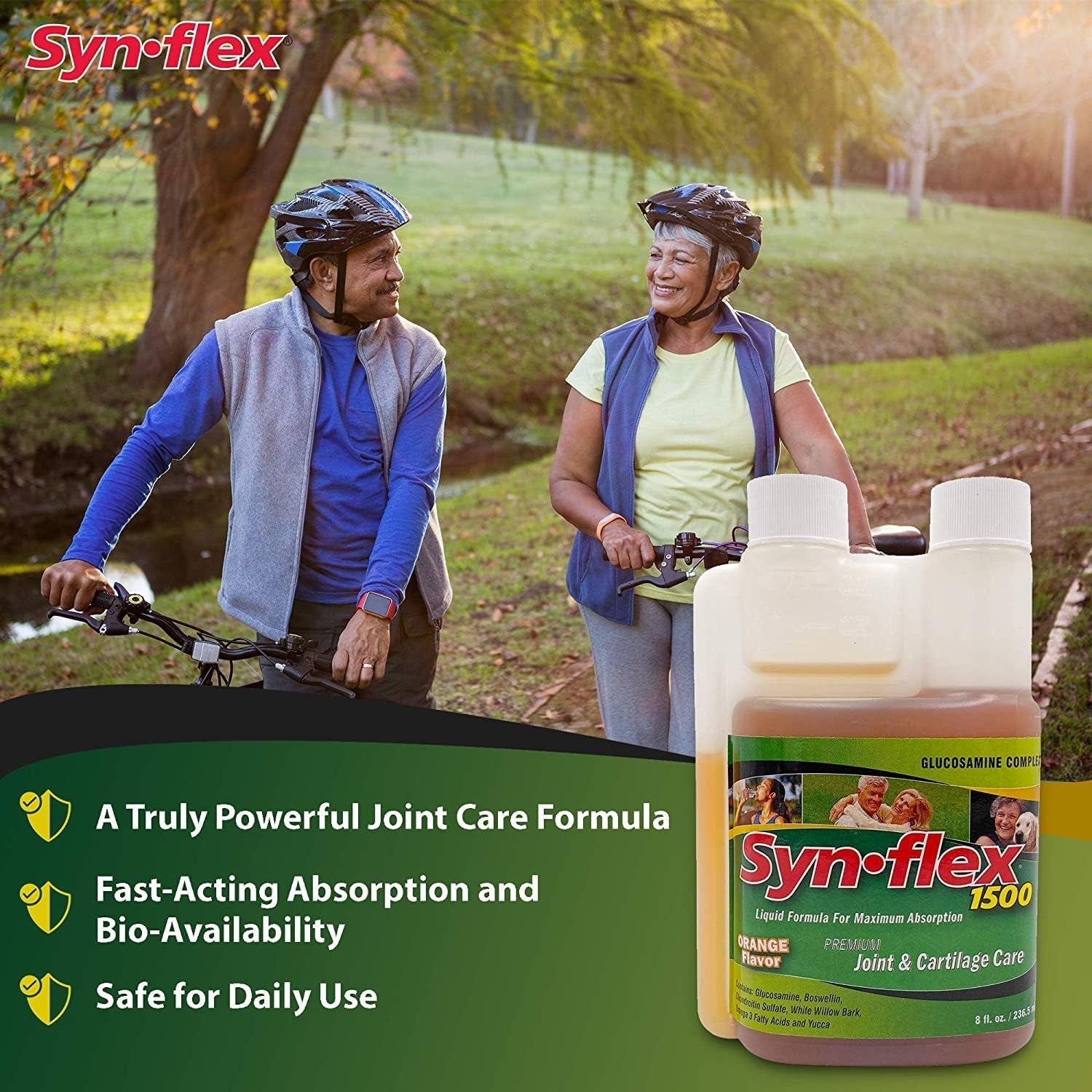 Synflex 1500Mg Liquid Glucosamine & Chondroitin Supplement - HSA/FSA, High Concentration and Fast-Absorbing Joint Support Formula with White Willow Bark, Manganese, and Boswellin, 32-Day Supply