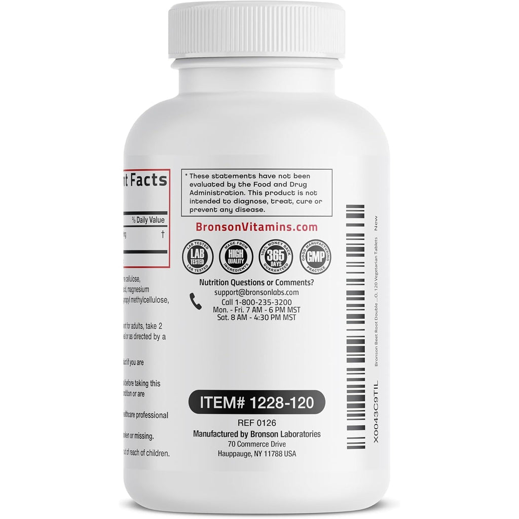 Bronson Beet Root Double Strength, Non-Gmo, 120 Vegetarian Tablets