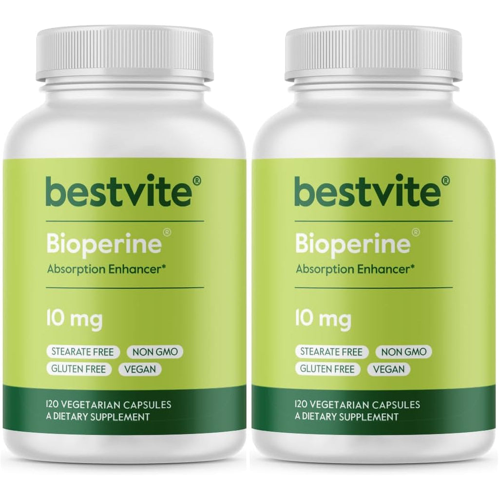 BESTVITE Bioperine 10Mg (240 Vegetarian Capsules) (120 X 2) - No Stearates - Vegan - Non GMO - Gluten Free - Absorption Enhancer