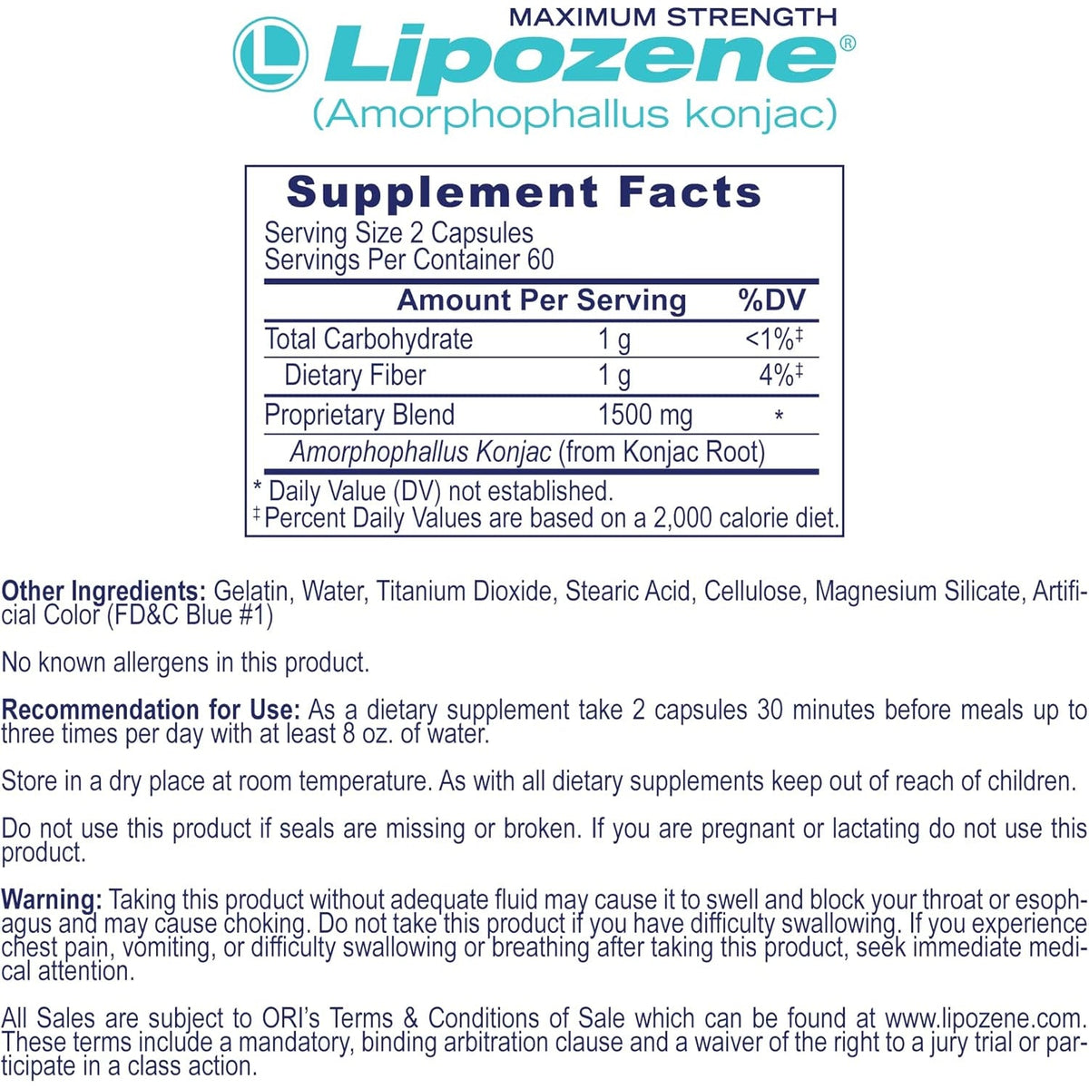Lipozene MEGA Bottle - 120 Capsules, Making It Our Largest Size Available - Appetite Suppressant