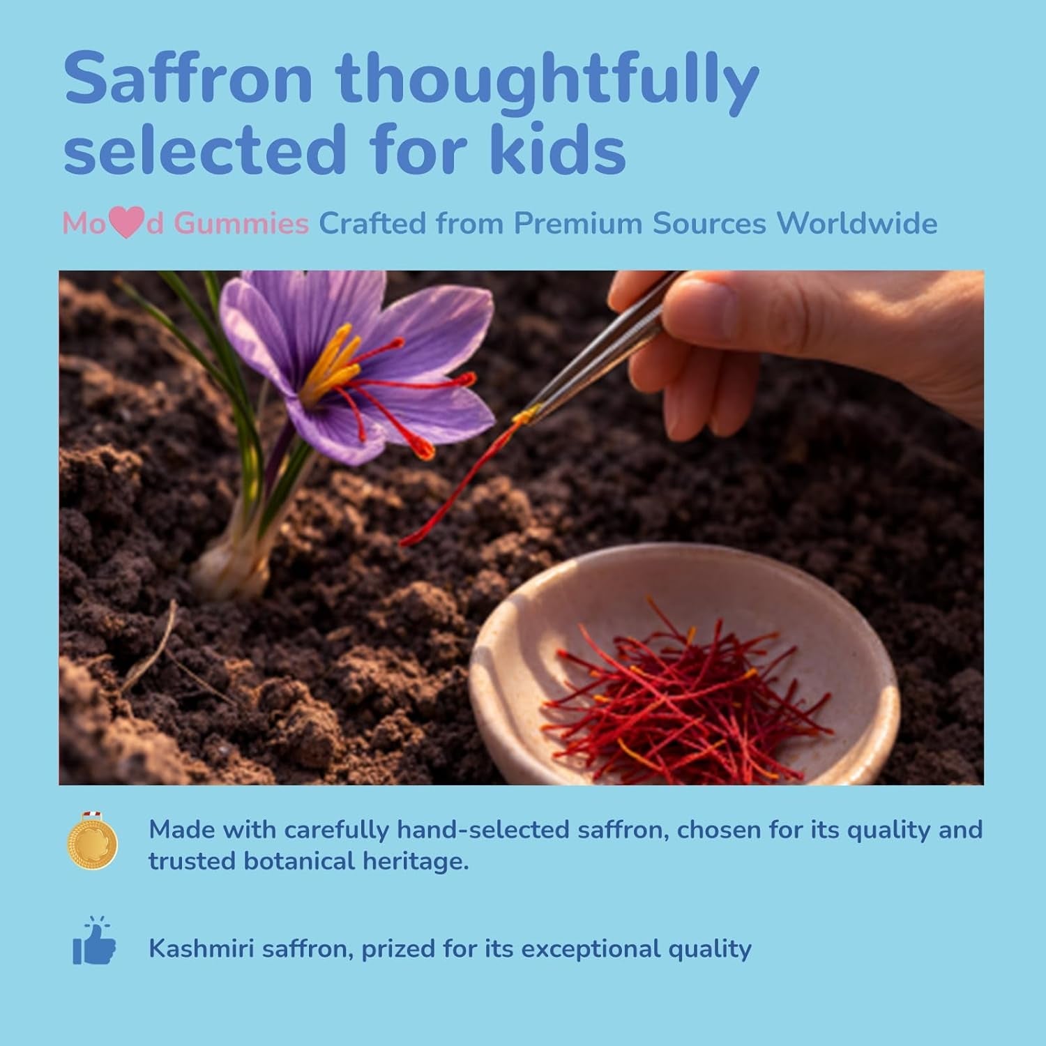 Saffron Gummies for Kids - Saffron with GABA, Passion Flower & St Johns Wort, Sugar Free, Support Mood & Focus Calm Gummies, Natural Berry Flavor (60 Gummies)