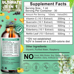 Quercetin Liquid Drops, Quercetin with Bromelain Elderberry Nettle Leaf Vitamin C Liquid Supplements, High Absorption Quercetin Liquid Drops for Women Men, Healthy Immune Antioxidant Support, Non-Gmo