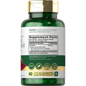 Carlyle Coleus Forskohlii Capsules | 100 Count | Forskolin Standardized Extract Supplement | Non-Gmo & Gluten Free