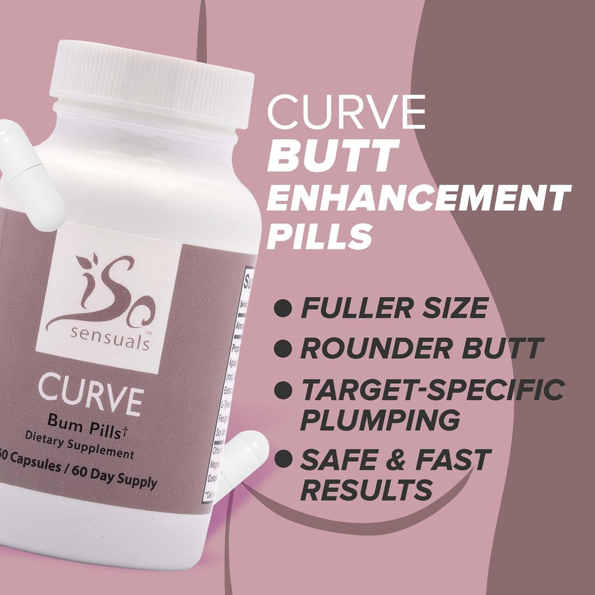 Isosensuals Curve Butt Enhancement Pills - Bum Bum Booty Pills for Bigger Butt. 60 Easy to Swallow Capsules