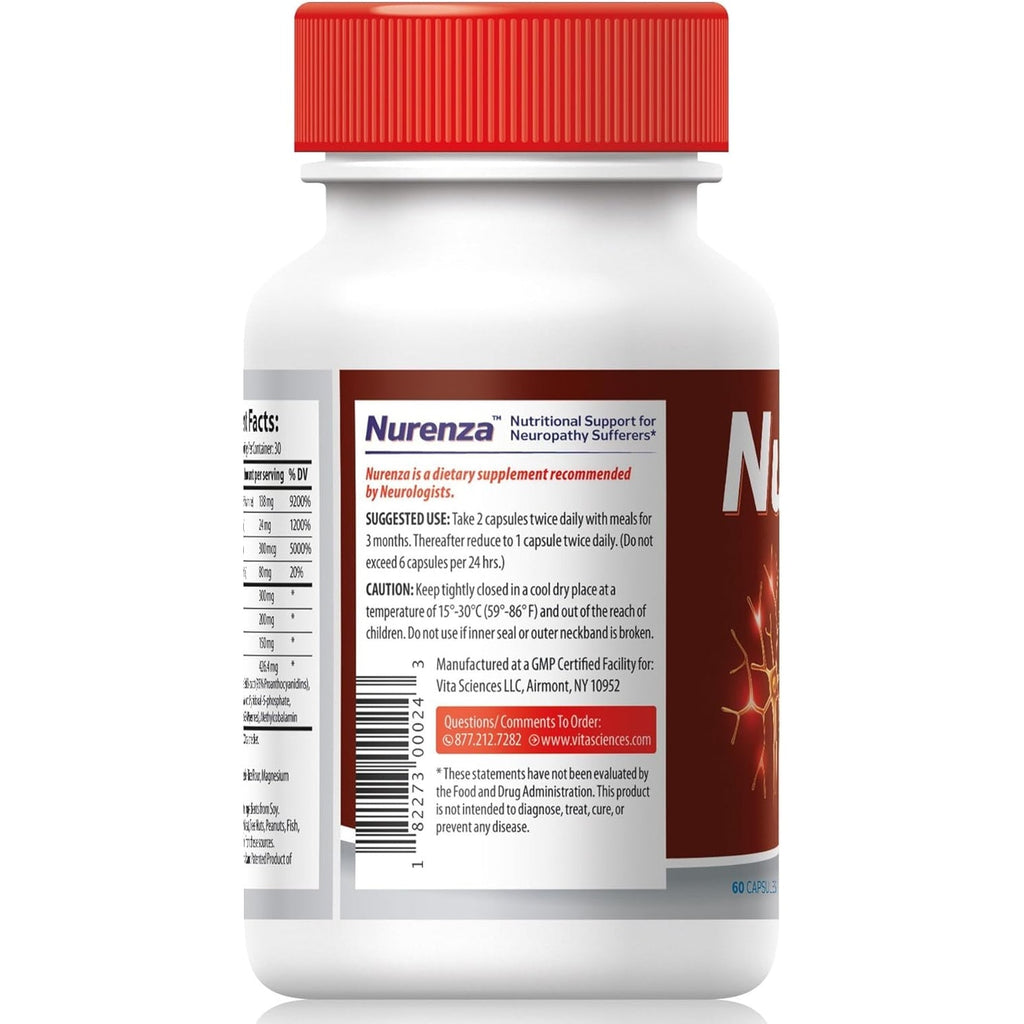 Vita Sciences Nurenza Neuropathy Relief Supplement 40X Strength Natural R-ALA Form for Nerve Health, Fast Repair W/Vitamins, Antioxidants Revitalizing Feet, Hands, Legs, and Toes. 60 Ct.