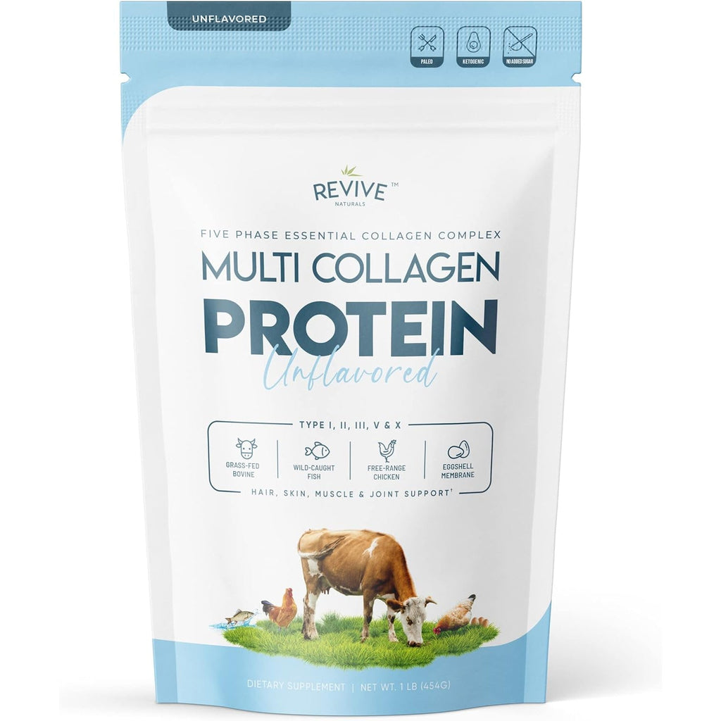Multi Collagen Hydrolyzed Protein Powder (16Oz) - Types I, II, III, V & X - Grass Fed Bovine (Peptan®), Wild Caught Marine, Free Roaming Chicken & Eggshell Collagen Peptides, Non-Gmo, GF.