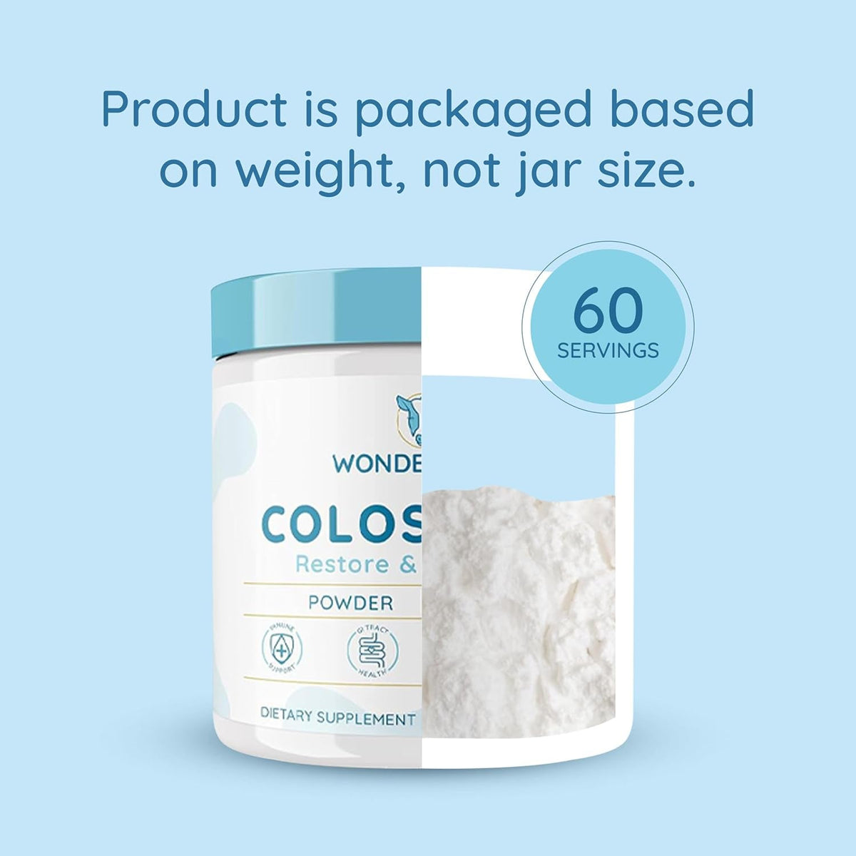 WONDERCOW Colostrum Supplement Powder for Gut Health, Immune Support & Wellness | Natural Igg Pure Whole Bovine Colostrum Superfood, Unflavored, 60 Servings