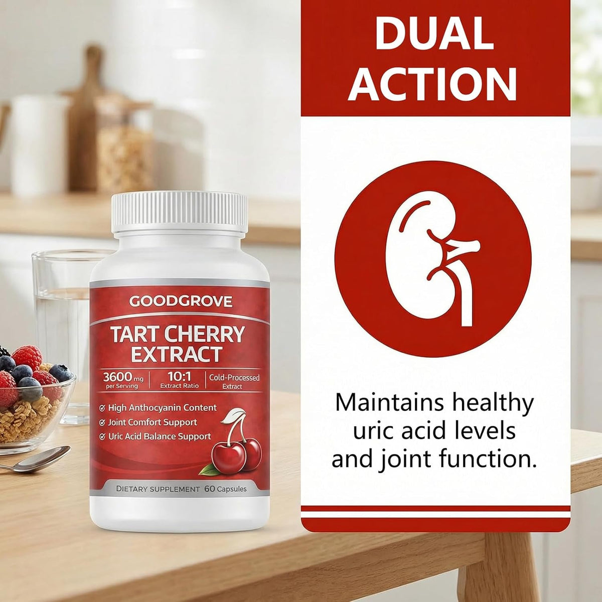 Good Grove Tart Cherry Extract Capsules, Goodgrove Tart Cherry Extract Supplement | 10:1 Extract, 3600Mg Strength | Supports Joint Comfort, 60 Count (1)