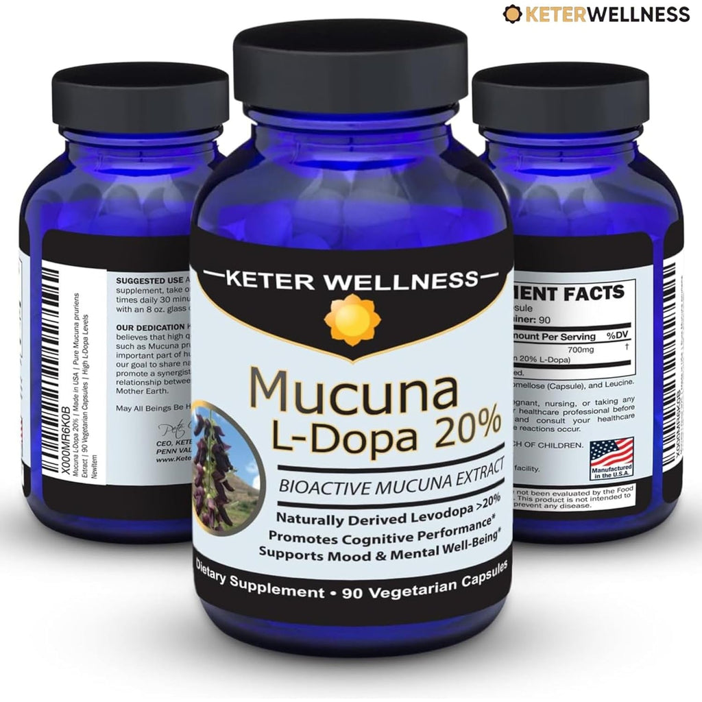 Mucuna Pruriens 20% L-Dopa – Standardized Velvet Bean Extract for Natural Dopamine, Focus & Mood Support – Pure 8:1 Concentrated Herbal Supplement – Vegan, Non-Gmo, 90 Capsules