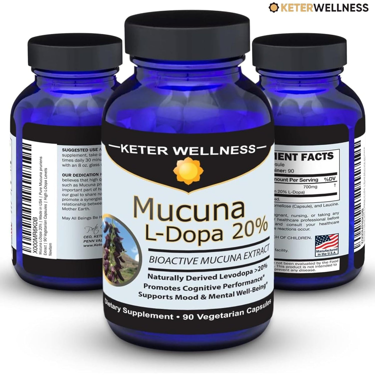 Mucuna Pruriens 20% L-Dopa – Standardized Velvet Bean Extract for Natural Dopamine, Focus & Mood Support – Pure 8:1 Concentrated Herbal Supplement – Vegan, Non-Gmo, 90 Capsules