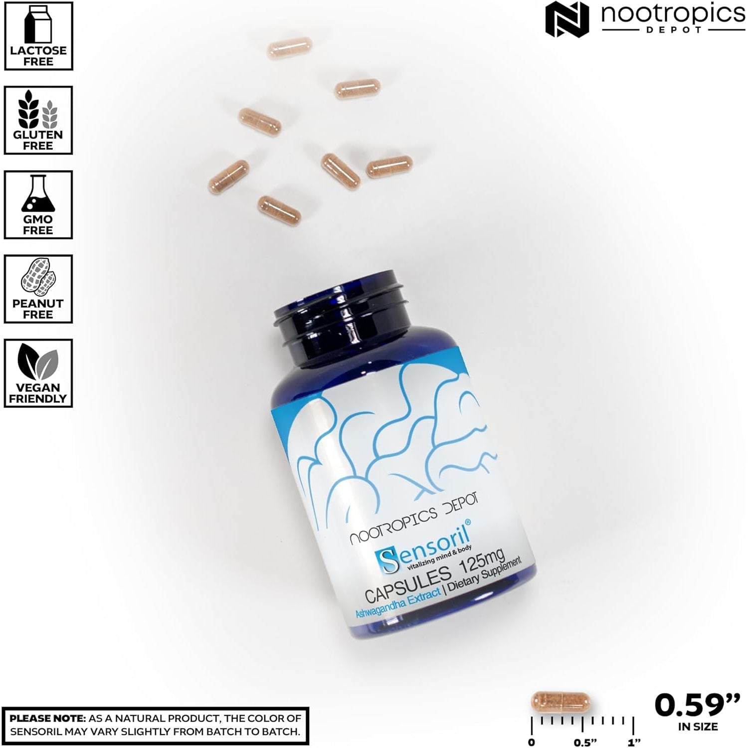 Nootropics Depot Sensoril Ashwagandha Capsules | 125Mg | 180 Ct. | Ayurveda Supplement | Standardized Withania Somnifera Extract | to Support Healthy Energy, Mental Cognition + Cardiovascular Health