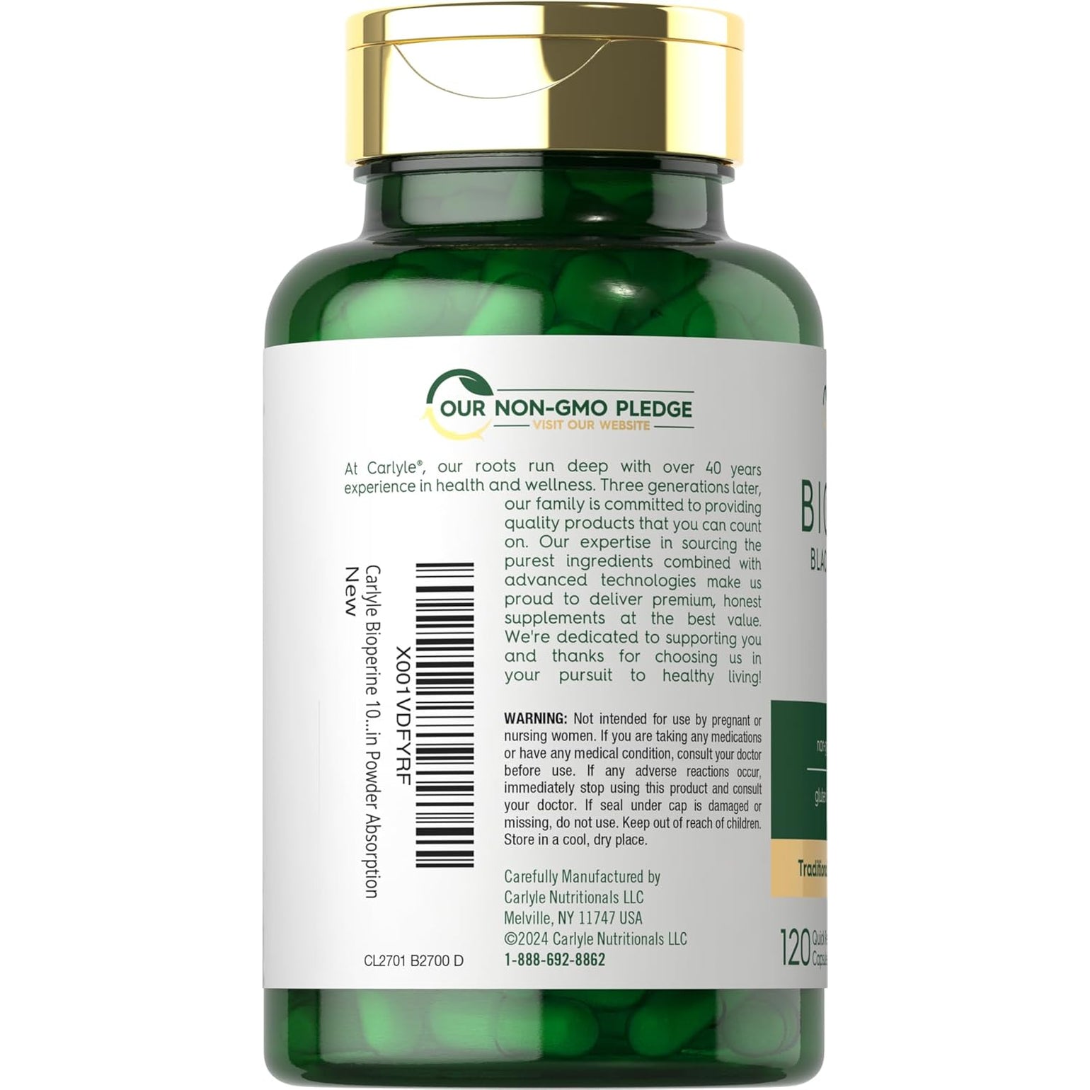 Carlyle Bioperine 10Mg | 120 Capsules | Non-Gmo & Gluten Free | Sourced from Black Pepper Extract | Supports Curcumin Powder Absorption