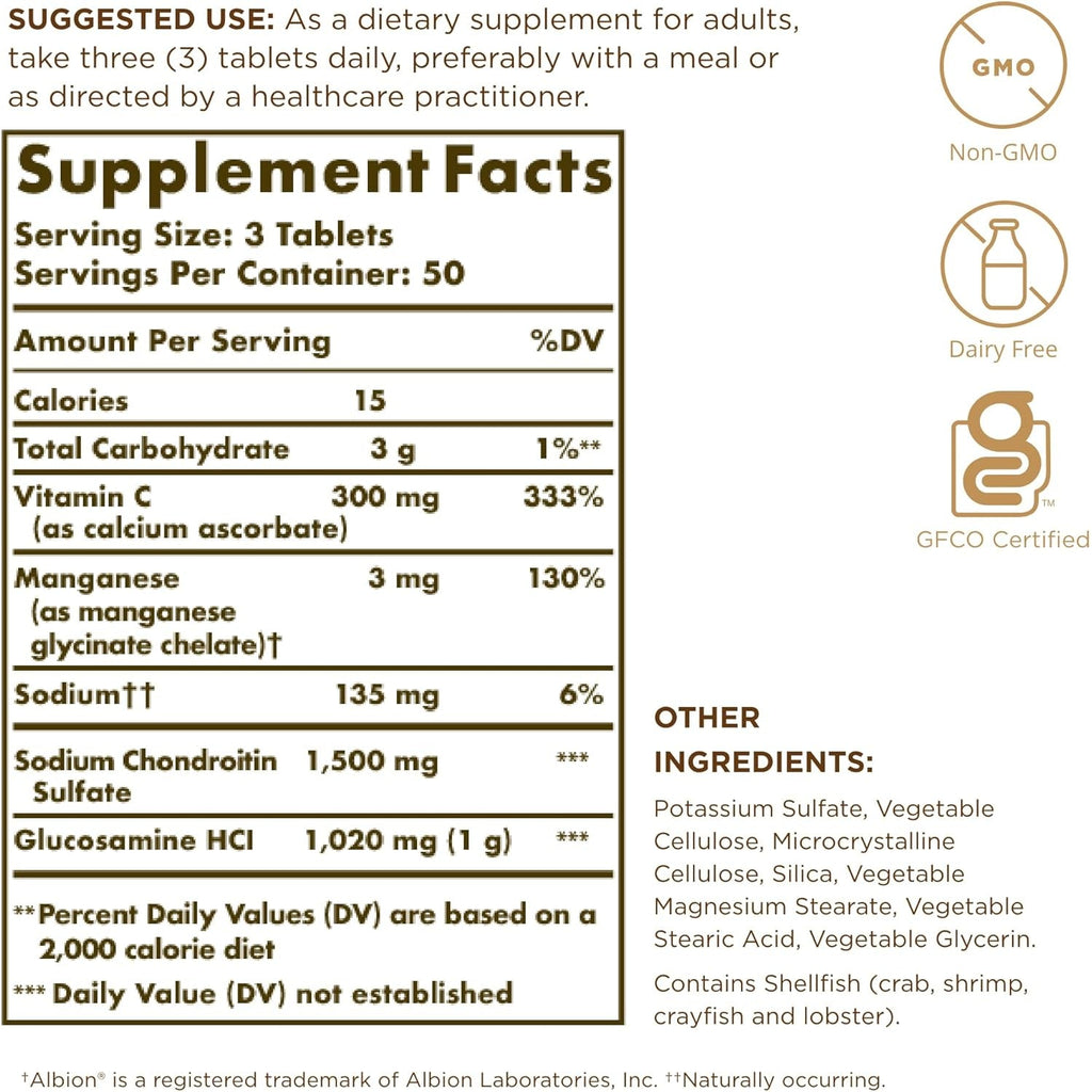 Solgar Extra Strength Glucosamine Chondroitin Complex - 150 Tablets - Supports Healthy Joints & Comfortable Movement - Non-Gmo, Gluten Free, Dairy Free - 50 Servings