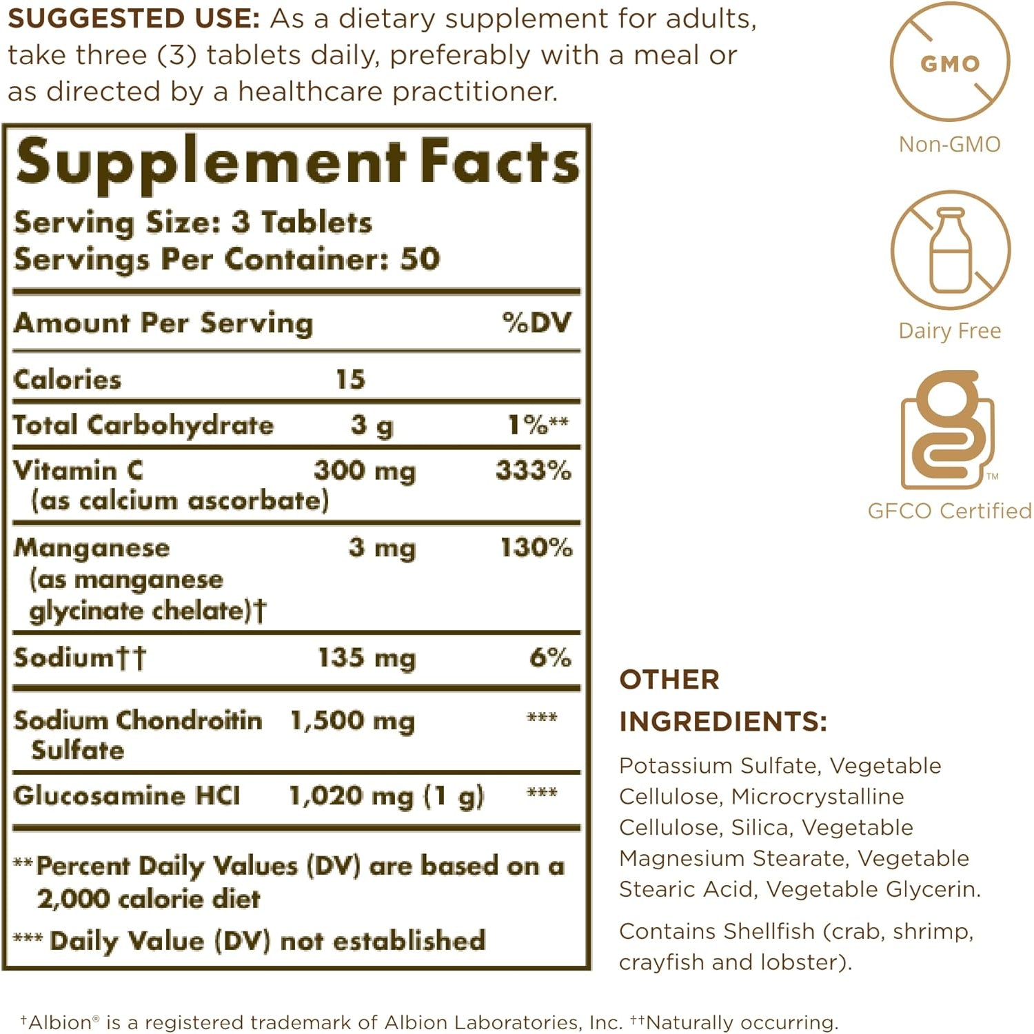 Solgar Extra Strength Glucosamine Chondroitin Complex - 150 Tablets - Supports Healthy Joints & Comfortable Movement - Non-Gmo, Gluten Free, Dairy Free - 50 Servings
