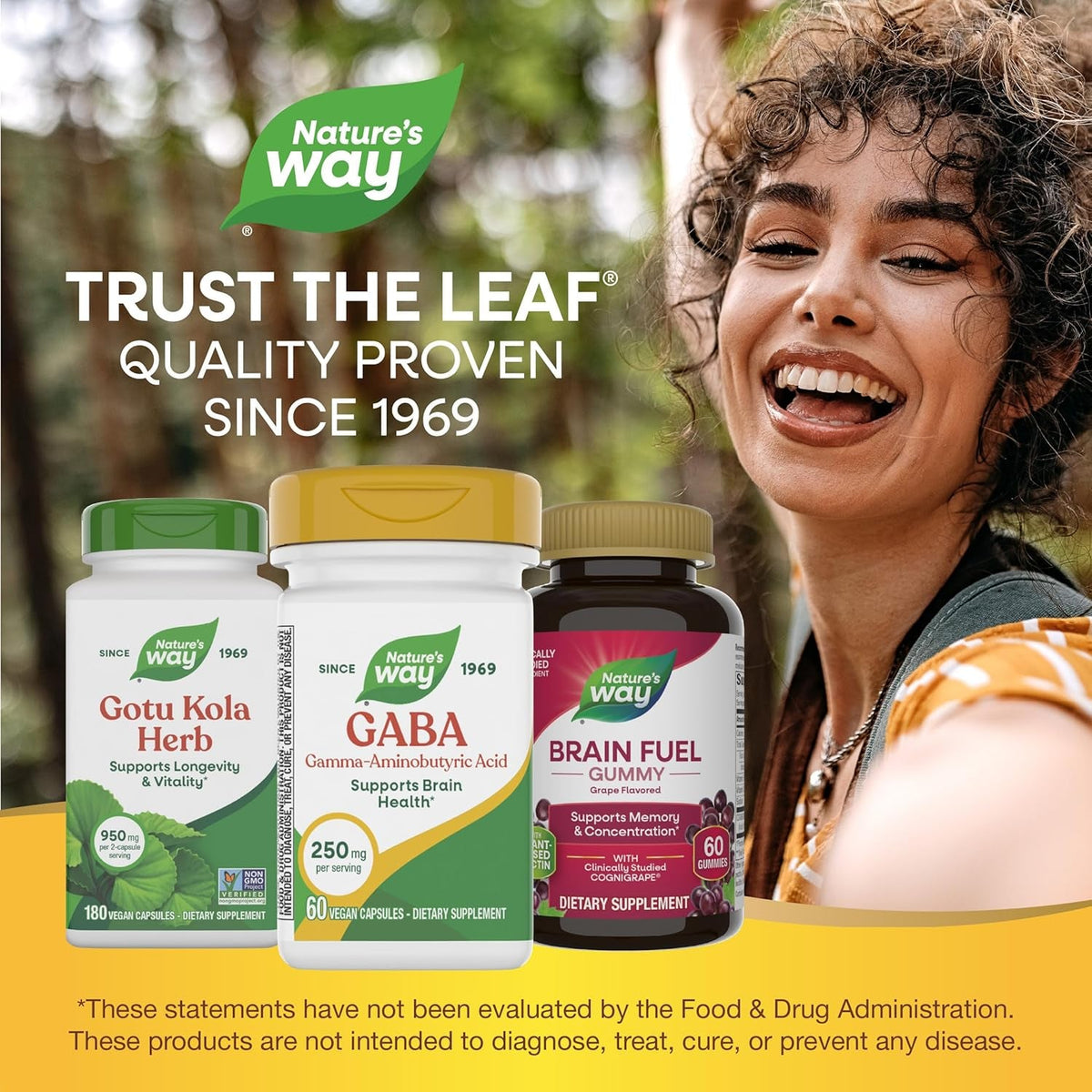 Nature'S Way GABA, Gamma-Aminobutyric Acid, Supports Brain Health*, 250 Mg per Serving, 60 Vegan Capsules (Packaging May Vary)