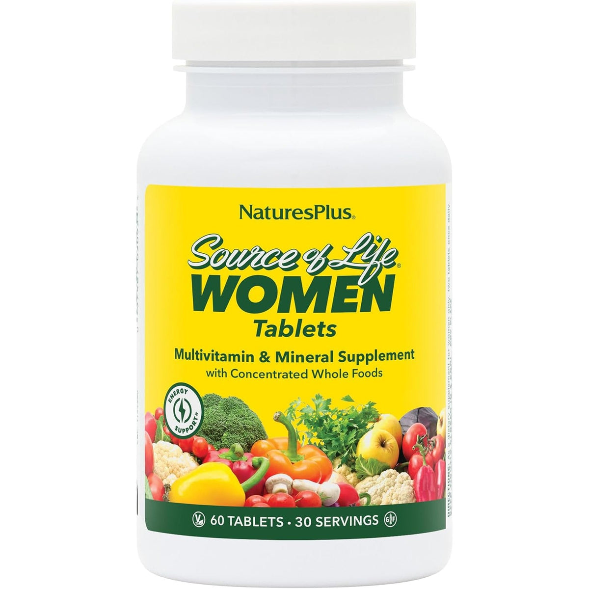 Naturesplus Source of Life Women - 60 Tablets - Multivitamin & Mineral Supplement - with Iron, Calcium, Folate & Lutein - Gluten Free, Vegetarian - 30 Servings