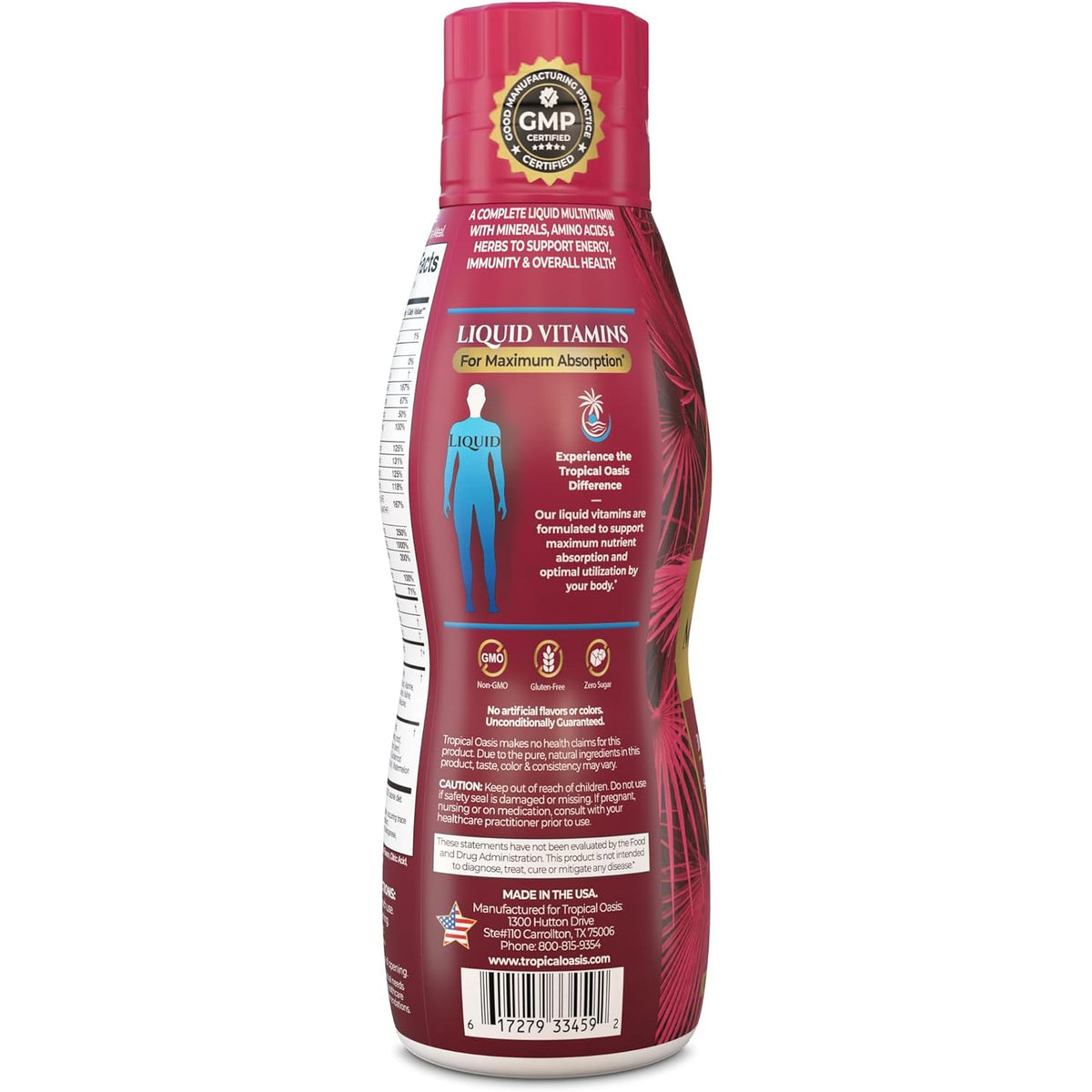 Tropical Oasis Adult Liquid Multivitamin -Liquid Multi-Vitamin and Mineral Supplement with 125 Total Nutrients Including; 85 Vitamins & Minerals, 23 Amino Acids, and 18 Herbs - 16 Fl Oz, 32 Serv