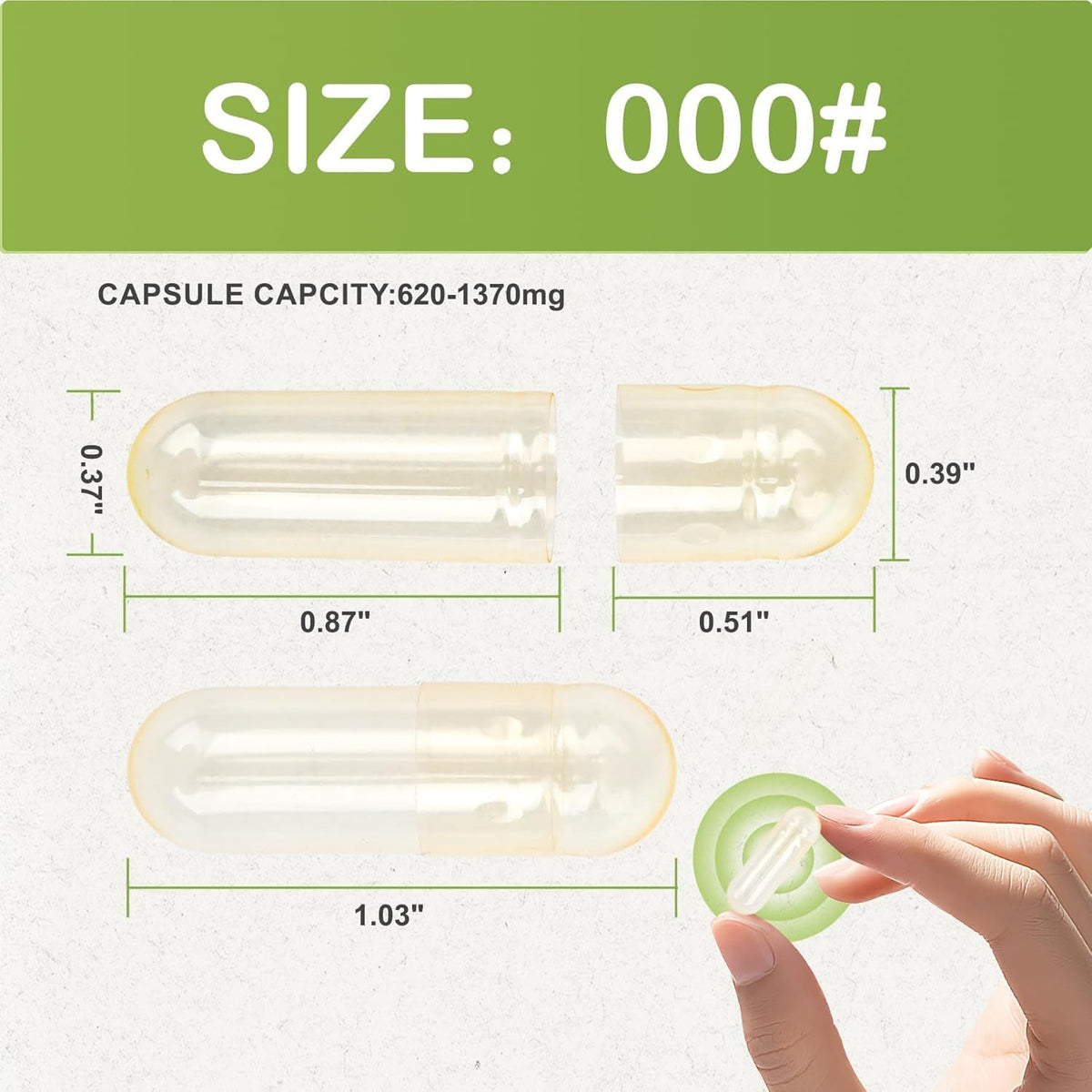 Size 000 Empty Vegetarian Capsules, (1000 Count) Vegan Clear Fillable Veggie Pill Capsules for DIY Supplement Filling
