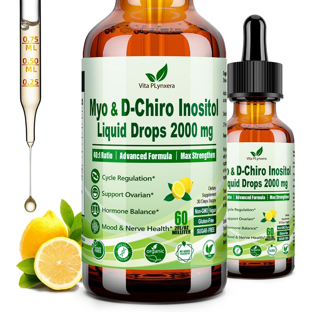 Myo & D-Chiro Inositol Supplement for Women, 40:1 Ratio Inositol Complex W. Multivitamin Chasteberry for Hormone Balance, Ovarian & Cycle Health* Liquid Drops 6X Stronger than Pills Powder
