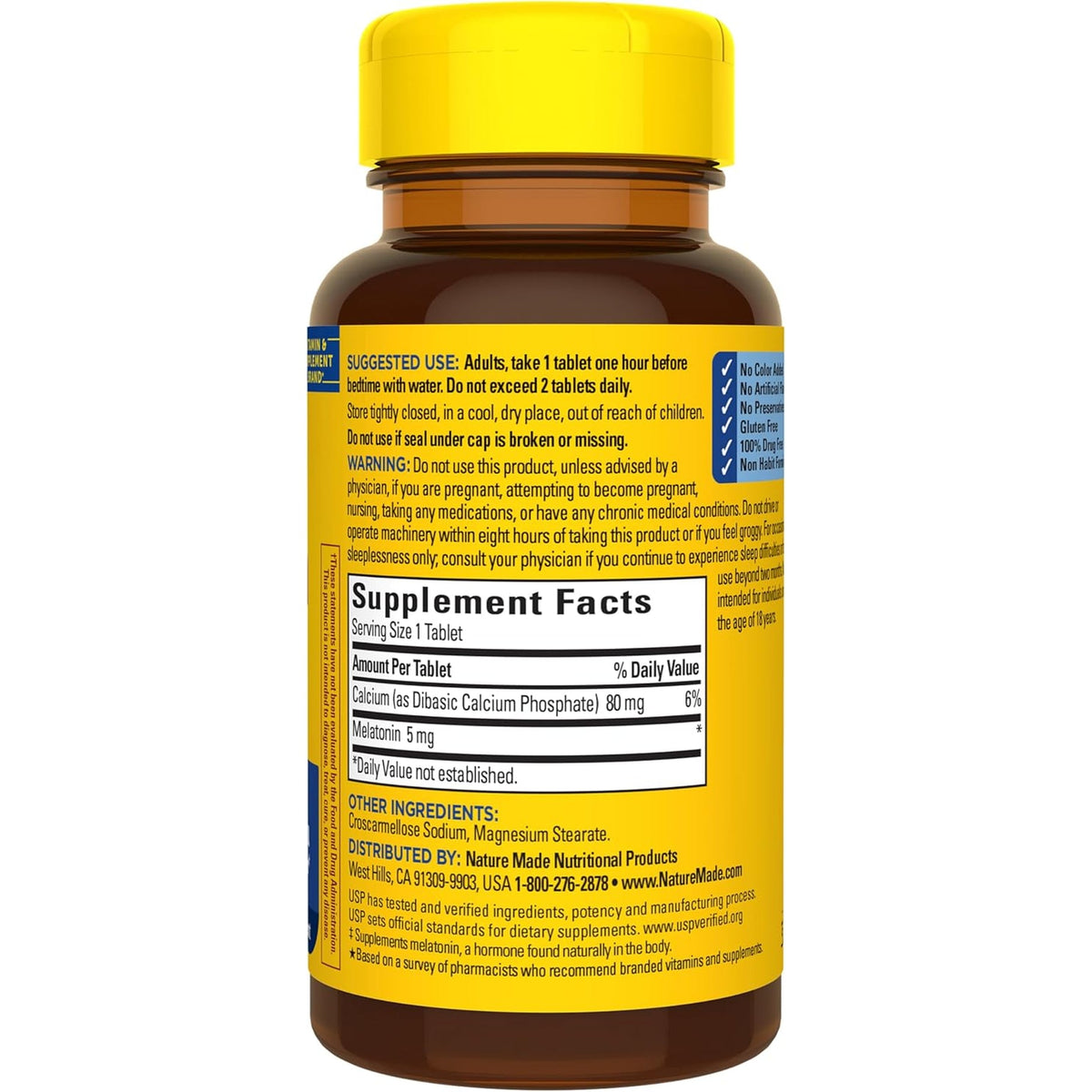 Nature Made Melatonin 5Mg Tablets Extra Strength, 100% Drug Free Sleep Aid for Adults, 90 Tablets, 90 Day Supply