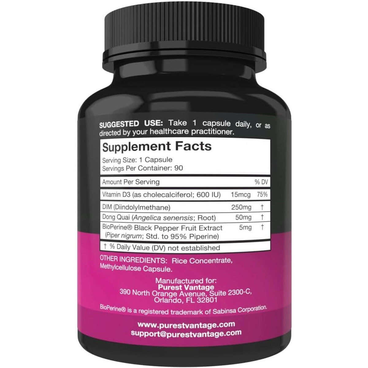 Pure DIM Supplement 250Mg Diindolylmethane plus Bioperine and Dong Quai - Hormone Balance Support for Women and Men, Menopause & Estrogen Support - 90 Vegetarian Capsules