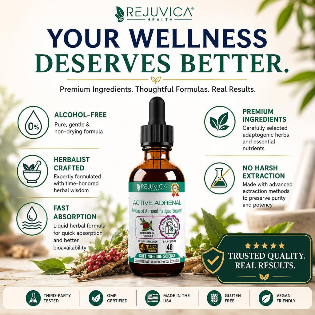 Rejuvica Health Active Adrenal - Advanced Adrenal Support Tincture - Liquid Delivery for Better Absorption - Ashwagandha, B-Vitamins, Magnesium and More