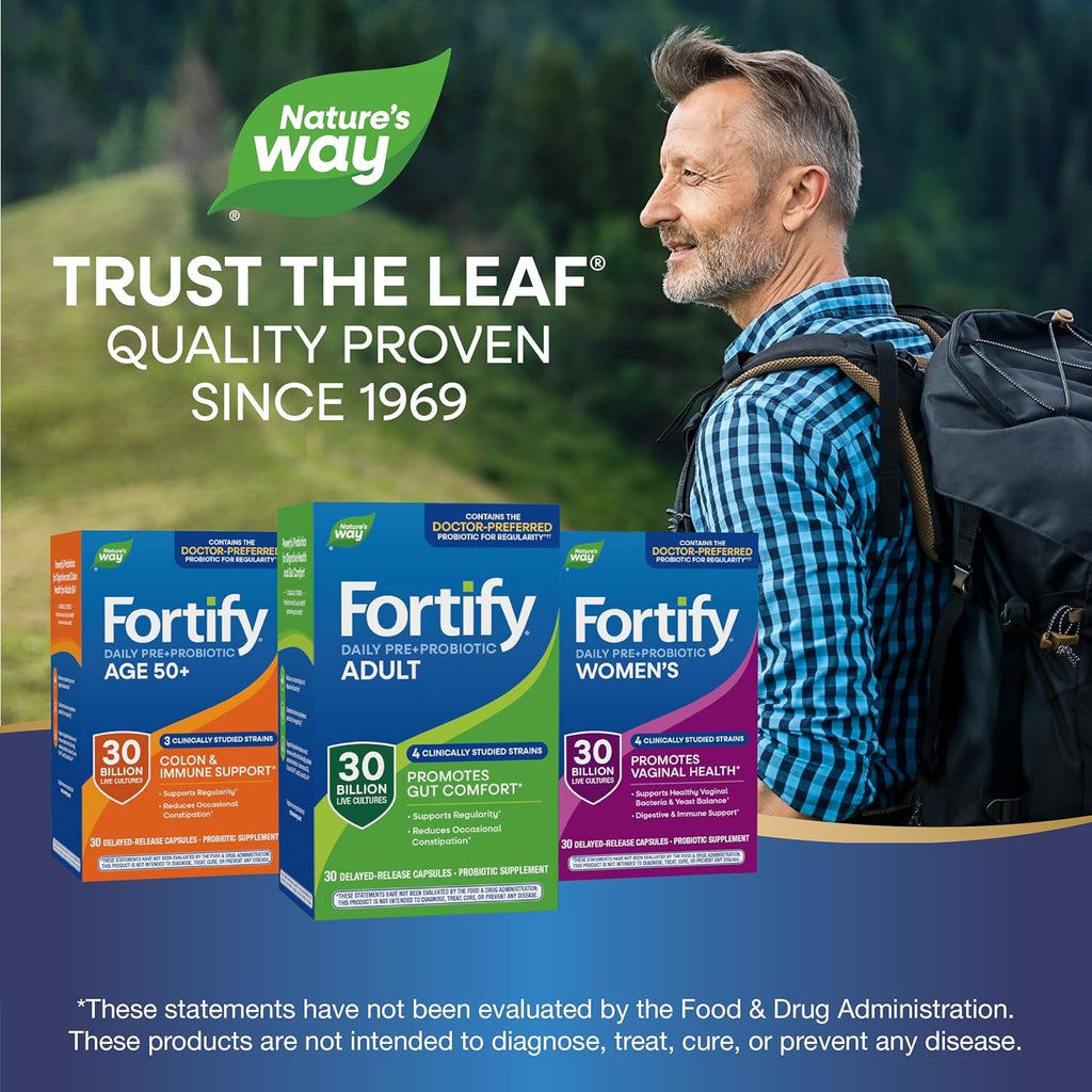 Nature'S Way Fortify Daily Pre+Probiotic Adult 30 Billion, Probiotics for Immune and Digestive Health Support*, 30 Billion Live Cultures, 30 Capsules