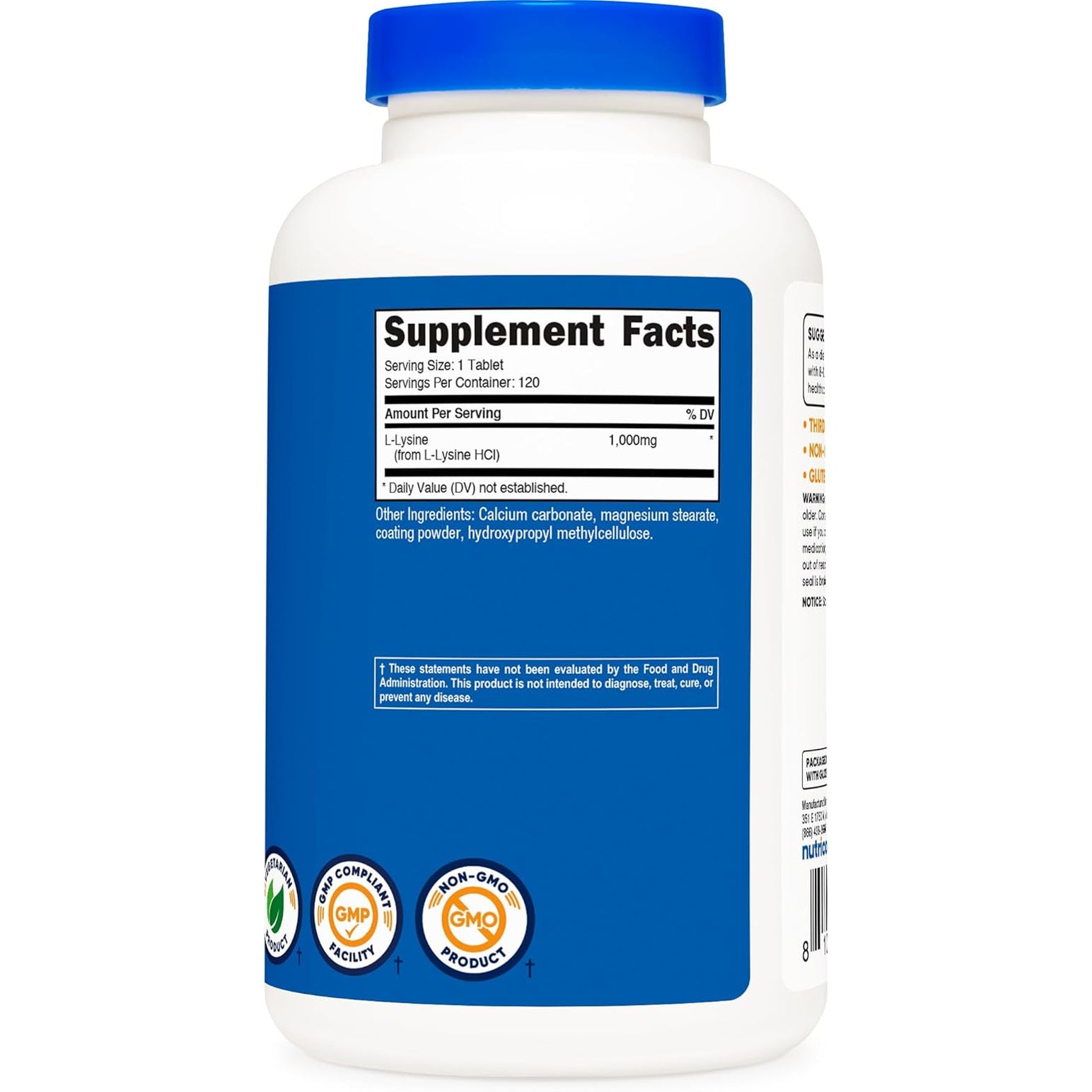 Nutricost L-Lysine 1000Mg, 120 Tablets - Gluten Free, Non-Gmo, and Vegetarian Friendly
