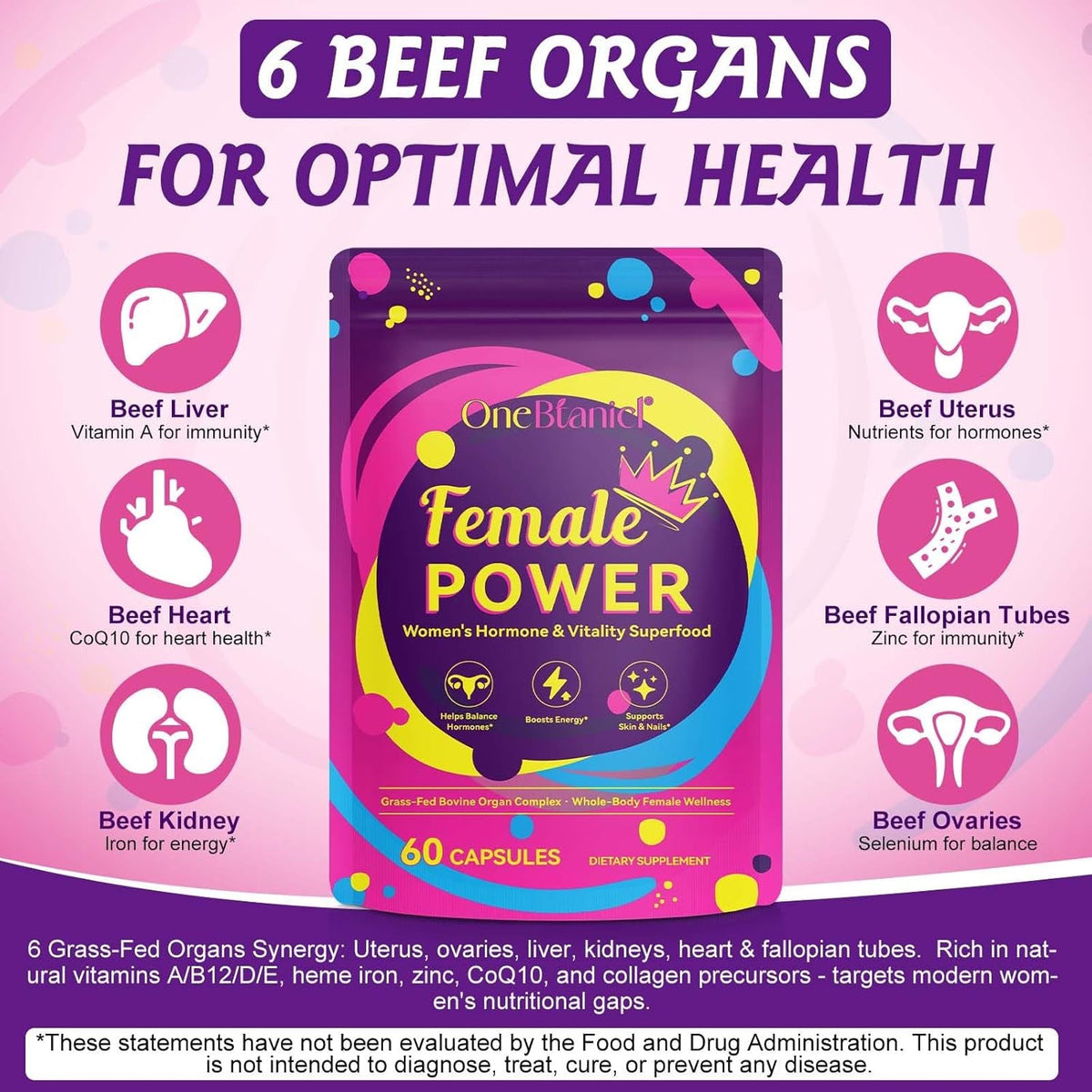 Newseel Beef Organ Supplement for Women, Natural Grass Fed Beef Liver Capsules,Supports Feminine Hormone Balance, Menstruation, Immunity, Skin, Collagen, B12, Energy & Wellness - 60 (1)