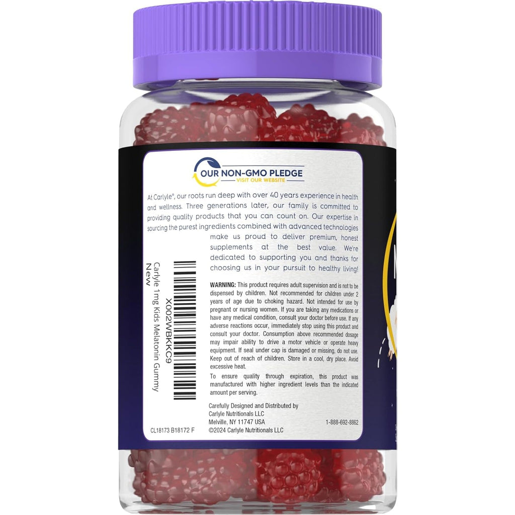 Carlyle Kids Melatonin Gummies | 1 Mg 70 Count | Fruit Flavor Gummy | Vegan, Non-Gmo, Gluten Free
