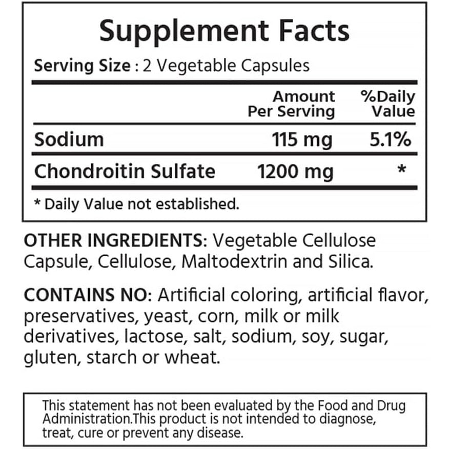ML Naturals Chondroitin Sulfate 1,200Mg (Per Serving) – 120 Vegan Capsules – Supports Joint Flexibility & Mobility