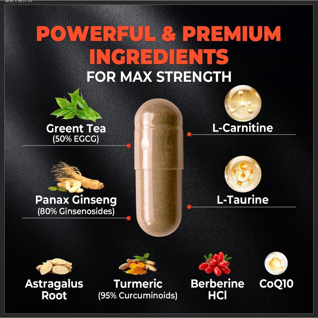 Daytime Fat Burner Supplement for Men & Women,Weight Loss Pills for Women, with Green Tea Extract, Co-Q10, Turmeric, Berberine,Bitter Melon for Metabolism Appetite Support 60 Capsules