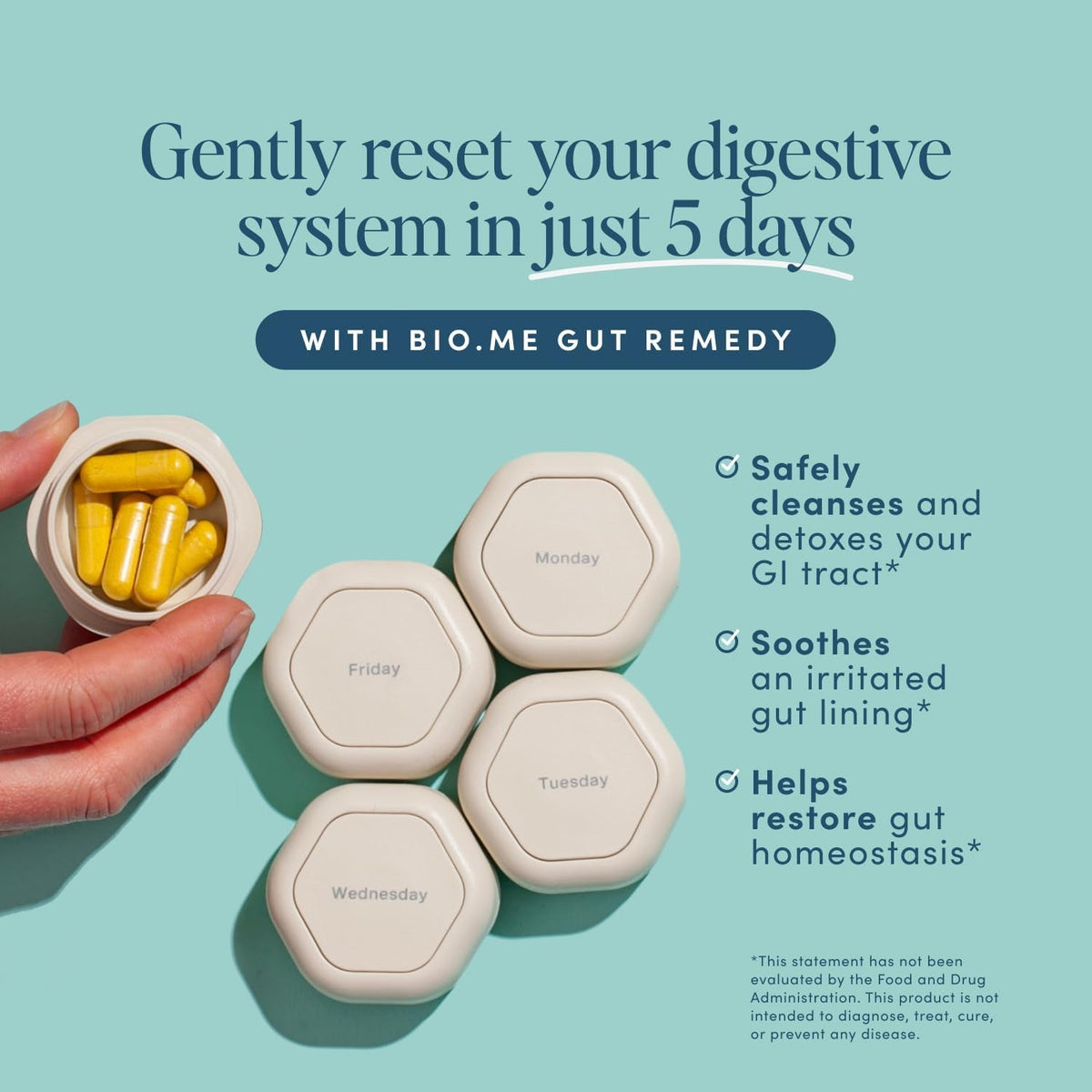 Biome Gut Remedy Capsules (5 Day Cleanse, 1 Round, 30 Capsules) Gut Reset with Magnesium Citrate, Berberine, Immunolin, L-Glutamine - Reset Digestive System, Rebalance Microbiome (1 Month Supply)