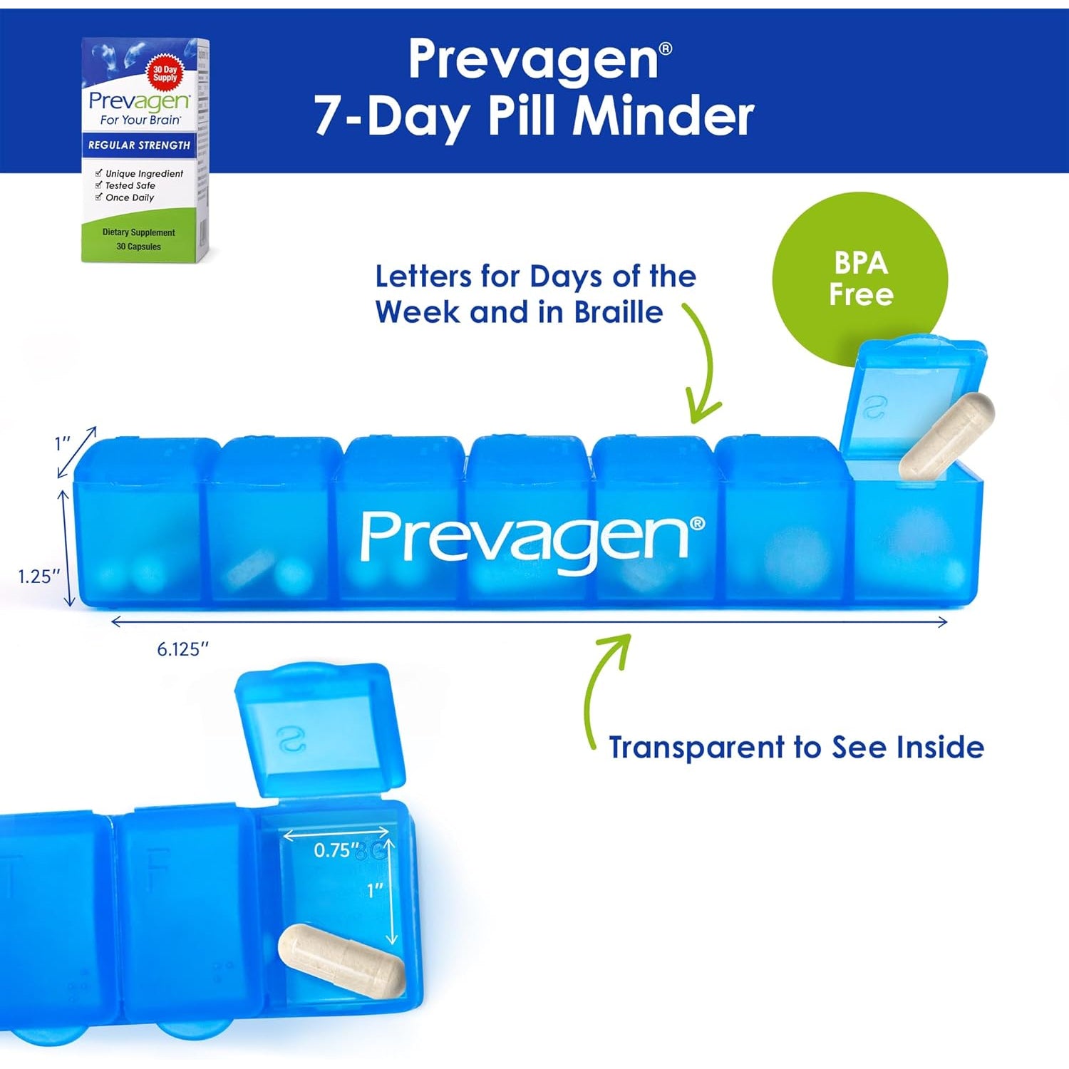 Prevagen Regular Strength - 30 Capsules (1 Month Supply) | Formulated for Your Brain | 10Mg of Apoaequorin plus Vitamin D3 with 7-Day Pill Minder