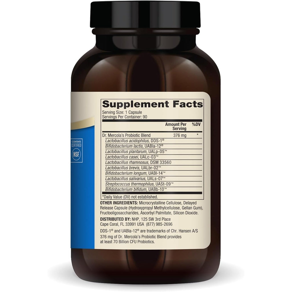 Dr. Mercola Complete Probiotics - 70 Billion CFU - Supports Immune, Digestive & Gut Health - Features 10 Strains - Shelf Stable - Gmo-Free, Gluten-Free & Soy-Free - 90 Capsules (90 Servings)