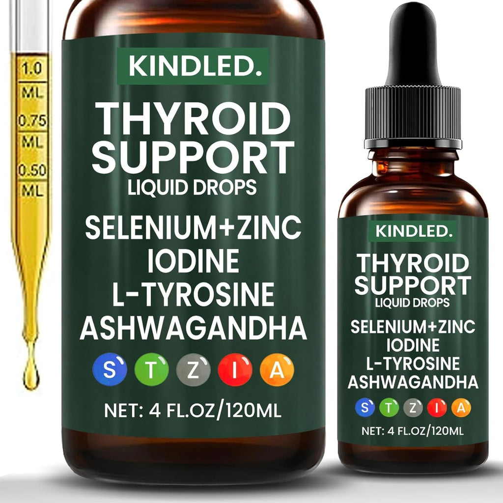 Thyroid Support Drops | Selenium Zinc Iodine L-Tyrosine Ashwagandha Liquid Drops, Thyroid Bloom Support | Body Balance & Support - 4 FL.OZ (1)