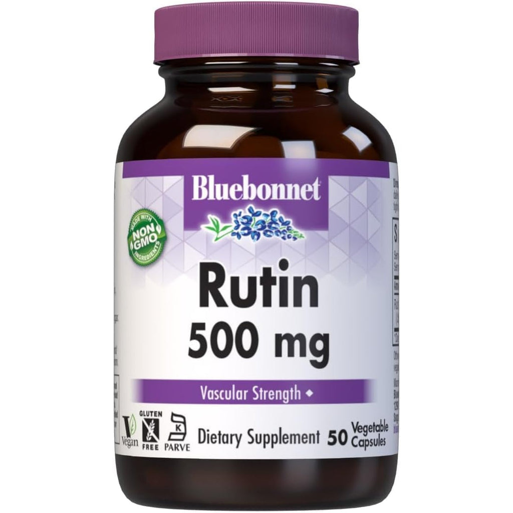Bluebonnet Nutrition Rutin 500Mg (Sophora Japonica) Antioxidant Bioflavonoid for Vascular Support* Vegan, Gluten-Free, Soy-Free - Plant-Based Rutin Supplement - 50 Vegetable Capsules