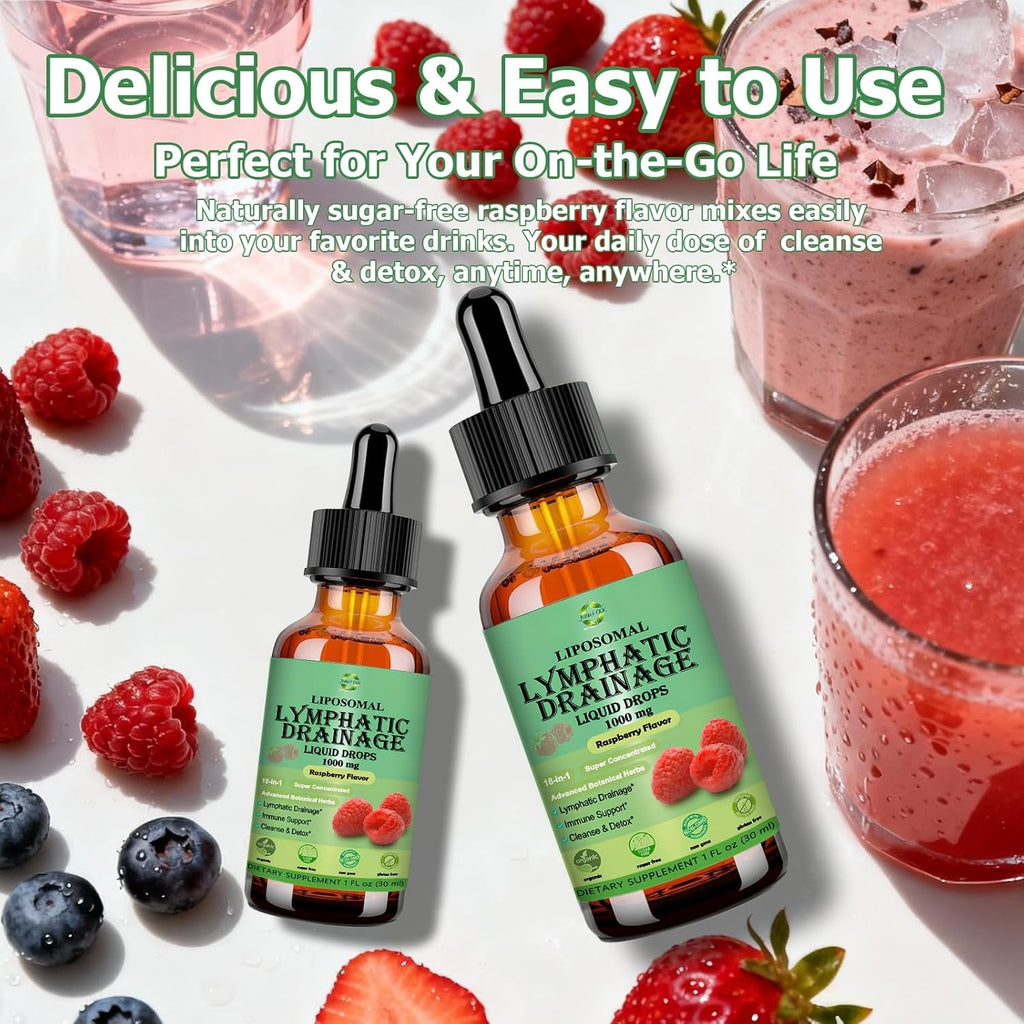 Lymphatic Drainage Drops, 18-In-1 Herbal Lymph System Support W. Echinacea Elderberry Dandelion Burdock Root Cleavers for Lymphatic Cleanse Detox Immune Support, Liposoaml for Max Absorption