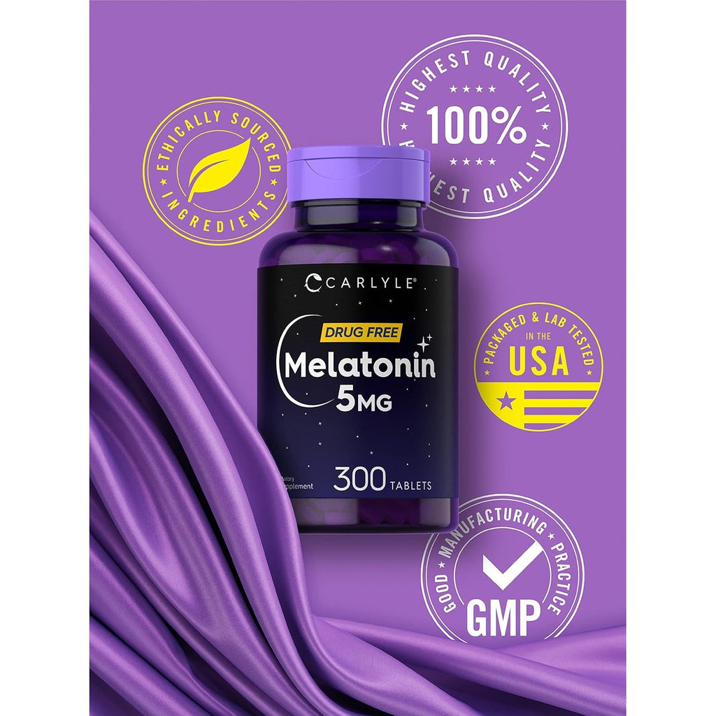 Carlyle Melatonin 5Mg | 300 Tablets | Drug Free Supplement | Vegetarian, Non-Gmo, Gluten Free
