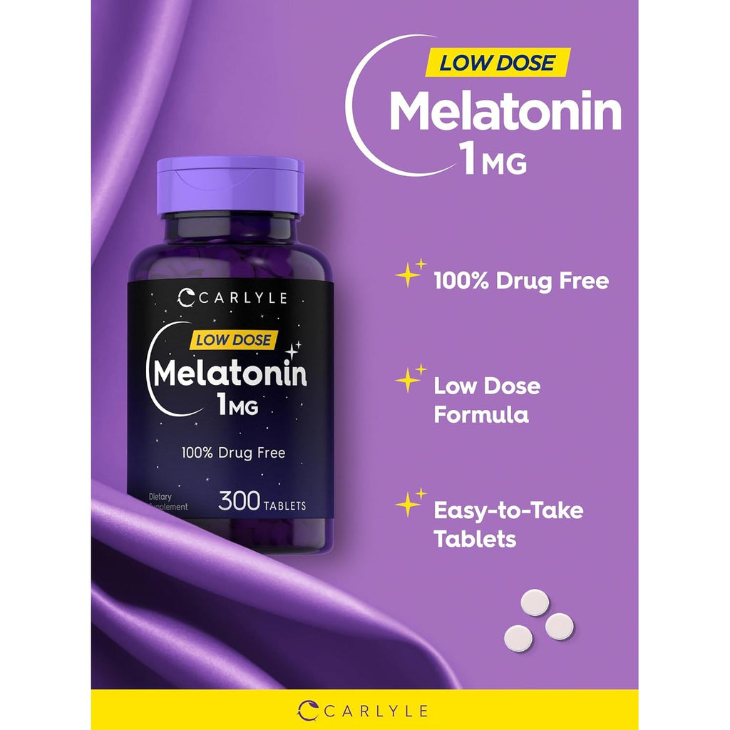 Carlyle Melatonin 1 Mg | 300 Low Dose Tablets | Drug Free Aid | Vegetarian, Non-Gmo, Gluten Free