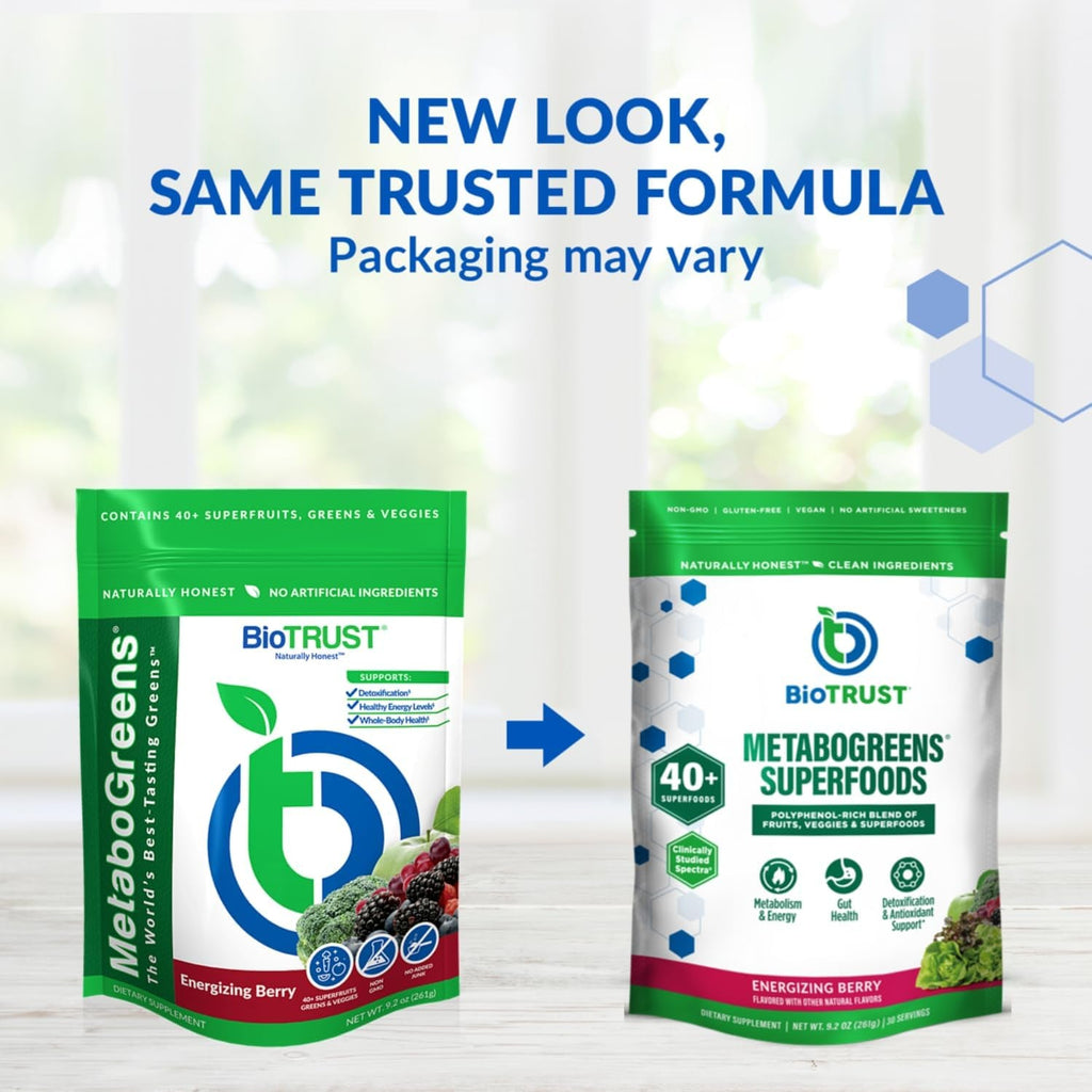Biotrust Metabo Greens Superfood Powder - Super Greens Powder, Fruit & Veggie Blend with Clinically Studied Spectra - Non GMO, Soy Free, Gluten Free, Dairy Free, Energizing Berry Flavor (30 Servings)