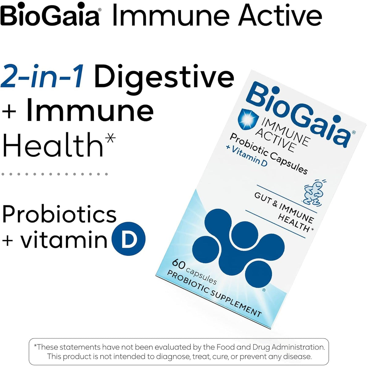 Biogaia Protectis Immune Active Probiotic | Probiotic + Vitamin D | Supports Immune, Digestive and Overall Health | Probiotics for Men & Women | Capsules | 60 Day Supply