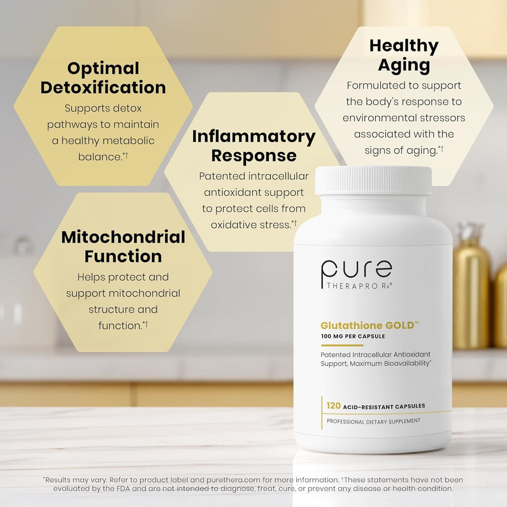 Pure Therapro Rx S-Acetyl Glutathione Gold 100Mg, Made in USA - 4 Month Supply | Acid Resistant Capsules | Patented Acetylated Form of Glutathione | Zero Fillers, Pharmaceutical Grade, Non GMO