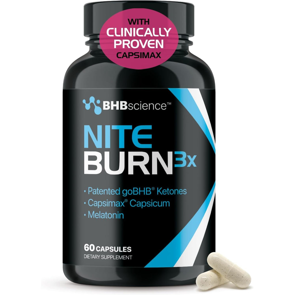 Night Burn Keto BHB Exogenous Ketones Supplement - Real Ketones Keto Diet Pills with Patented Gobhb Capsimax and Melatonin for Body Sculpting (60 Count (Pack of 1), Nite)