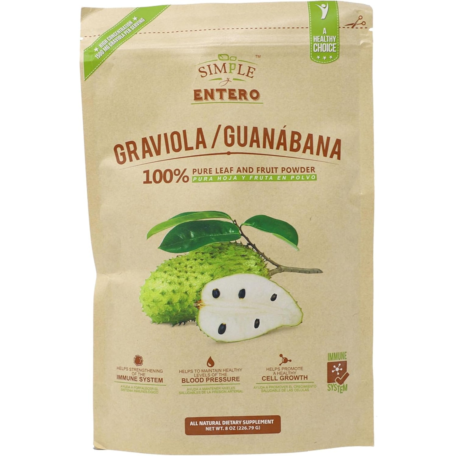 Graviola/Guanábana (Soursop) Supplement, 100% Pure Leaf & Fruit Powder, No Additives or Fillers, 8 Oz Resealable Bag