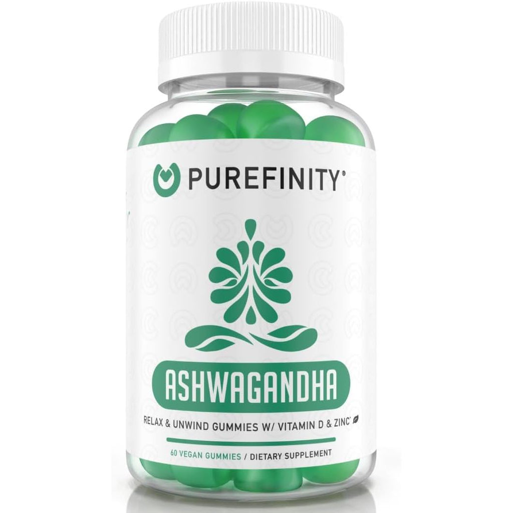 Ashwagandha Gummies with Vitamin D & Zinc – Supplement for Relaxation, Calming, and Mood Support 60 Count
