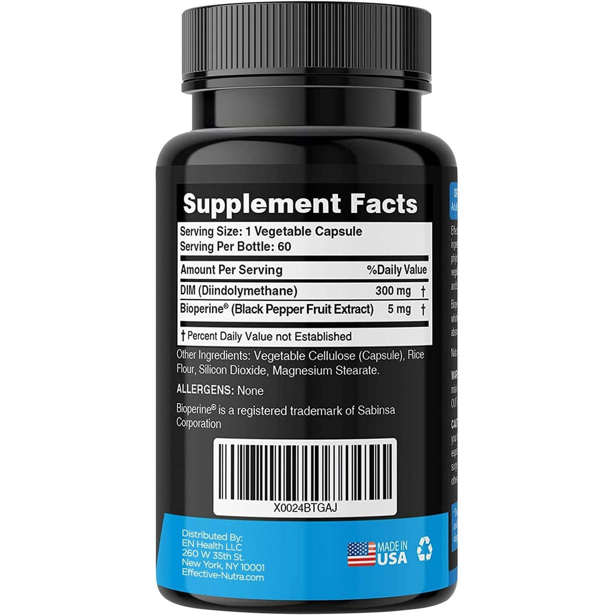 Effective Nutra DIM Supplement 300Mg + Bioperine, Extra Strength Estrogen Blocker for Men & Hormone Balance for Women - Diindolylmethane, Hormonal Acne, Menopause Support - 60 Veggie Capsules