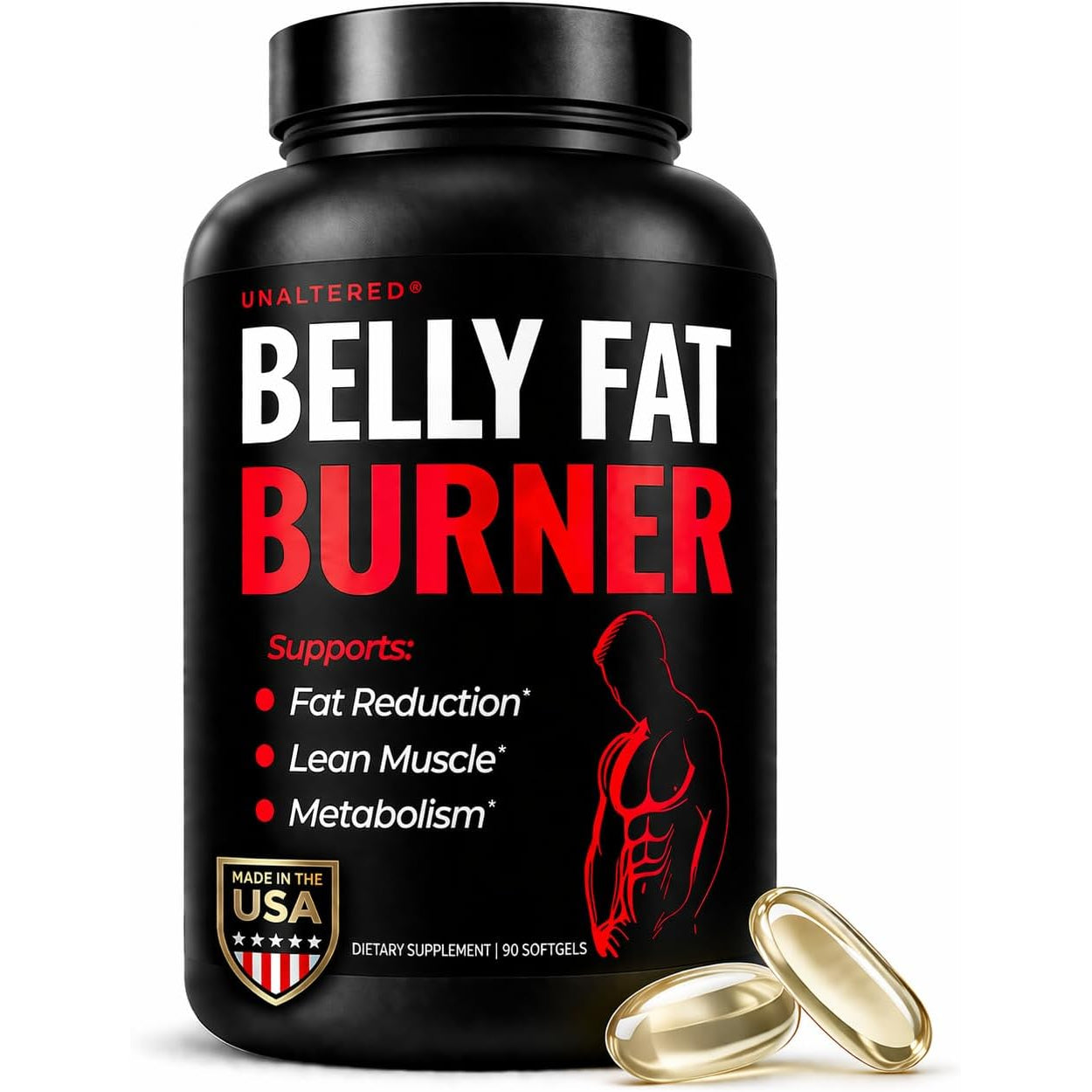 UNALTERED Belly Fat Burner for Men - Natural Weight Loss Pills to Support Reduced Body Fat, Preservation of Lean Muscle Mass, and a Healthy Metabolism - CLA Dietary Supplement - 90 Softgel Capsules