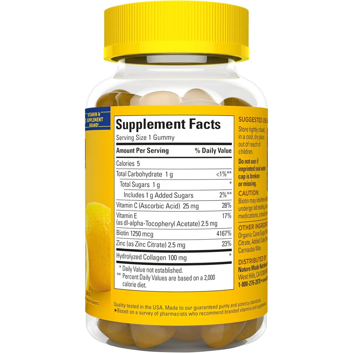 Nature Made Collagen Gummies with Vitamin C, Zinc, Biotin, Hydrolyzed Collagen Peptides for Women and Men, Healthy Skin Support Supplement, 60 Gummies, 60 Day Supply