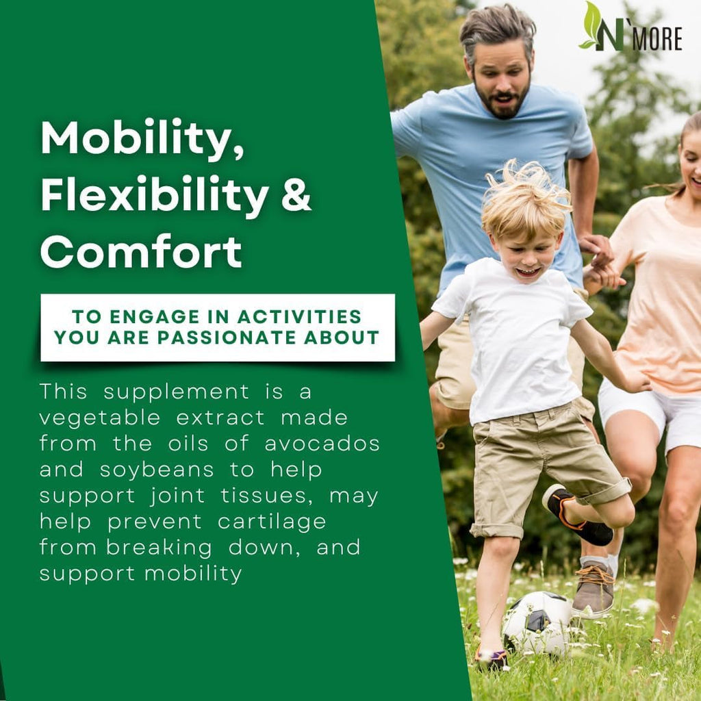 N'More Avocado Soybean Unsaponifiables Supplements - ASU Joint Health Supplement 400 Mg, Supports Joint Mobility & Cartilage, Non-Gmo, Dairy, Gluten & Shellfish Free, 60 Day Supply, Made in USA
